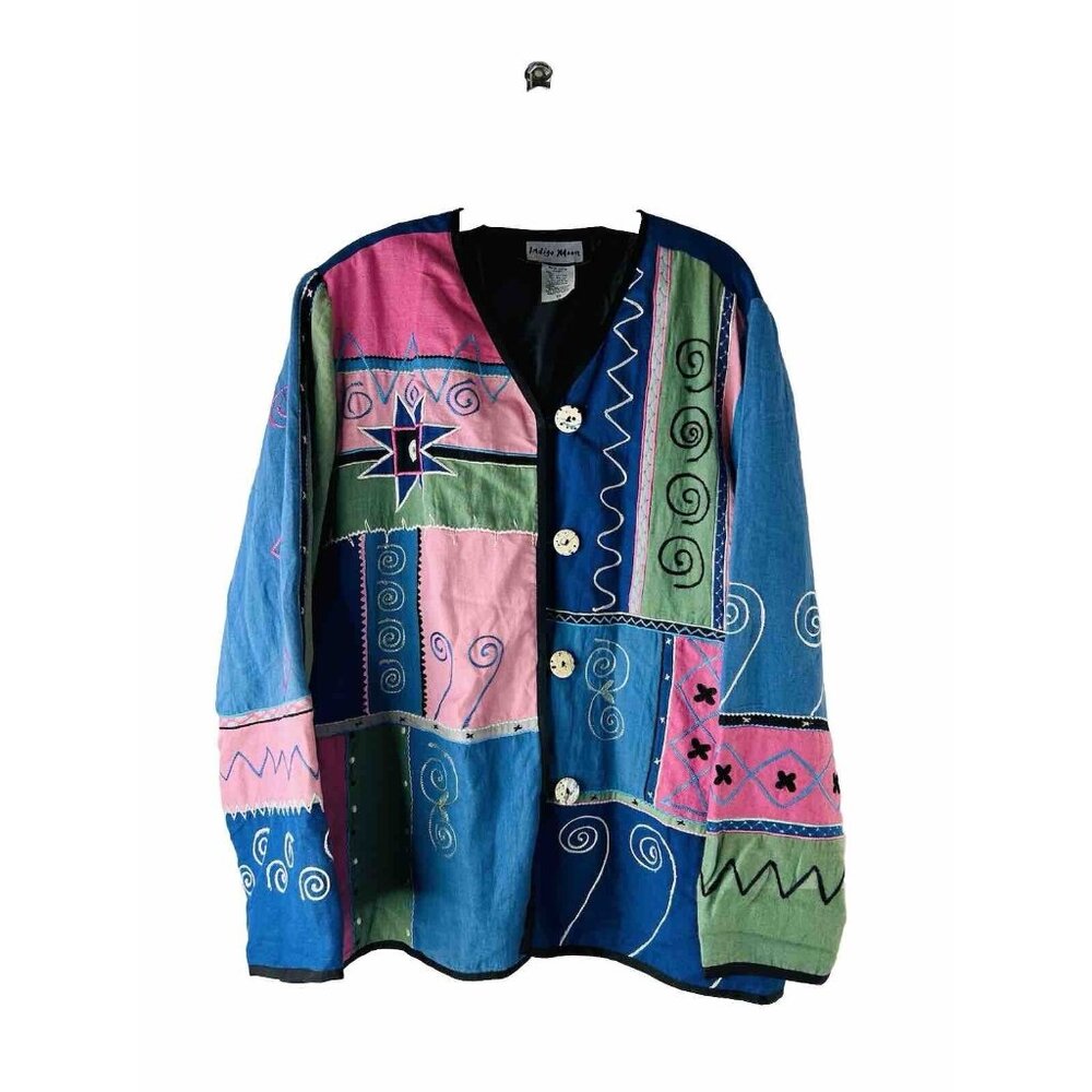 Indigo Moon Color Block Artsy Printed Jacket Lage… - image 1